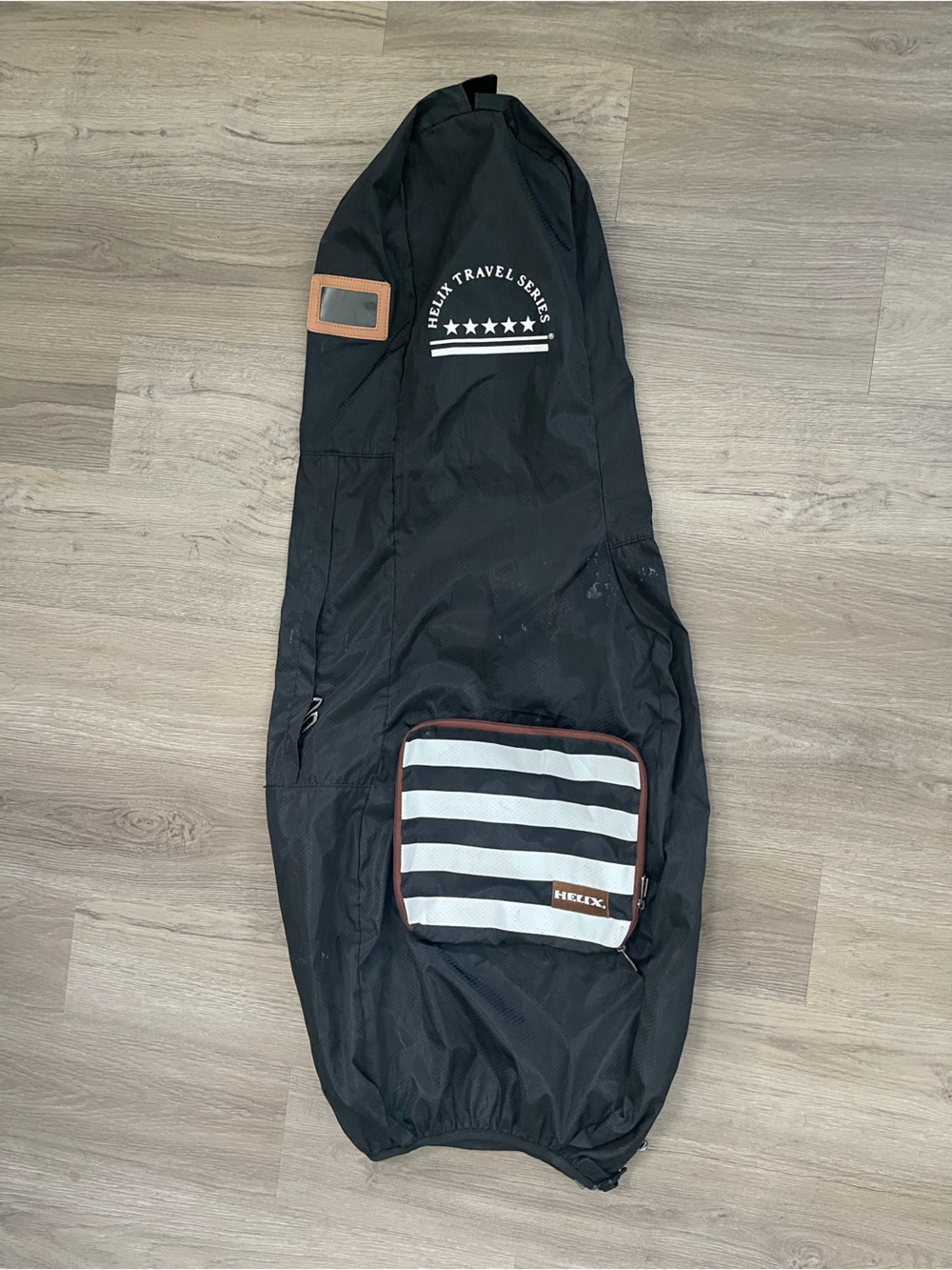 Helix Black Travel Golf Bag Cover with White & Black Striped Front Pocket